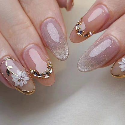 Lover | Flower Cat Eye with Diamond and Spun Gold Press-On Nails