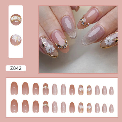 Lover | Flower Cat Eye with Diamond and Spun Gold Press-On Nails