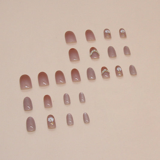 Lover | Flower Cat Eye with Diamond and Spun Gold Press-On Nails