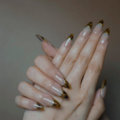 Rebel | Handmade Leopard Print French Style Almond Press-On Nails