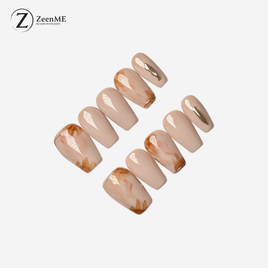 Lover | Nude Marble & Gold Accent Press-On Nails