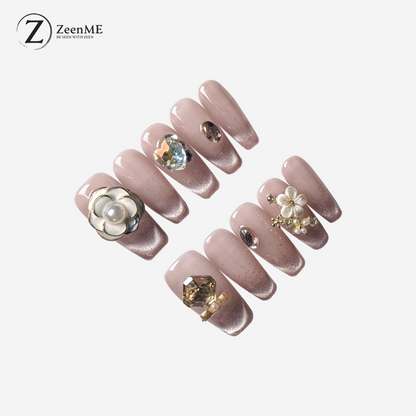 Lover | Handmade French Cat-Eye Camellia Blossom Press-On Nails