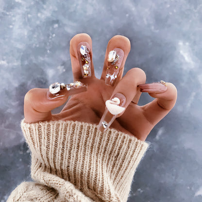 Rebel | Elegant Bejeweled Nude Press-On Nails