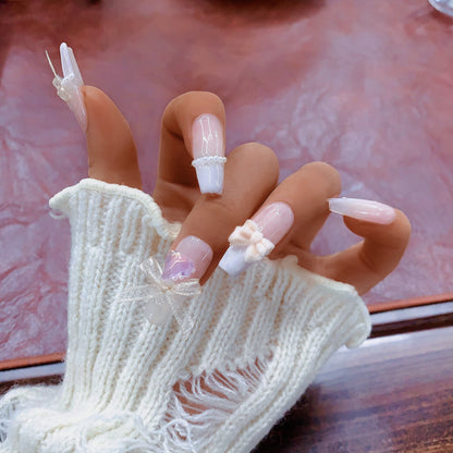 Folklore | Delicate Lace & Bow Embellished Press-On Nails/Fake Nails