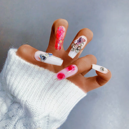 Rebel | Radiant Rose with Glitter Accents and Charms Press-On Nails