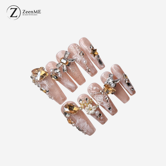 Lover | Floral Elegance Clear Press-On Nails with 3D Embellishments