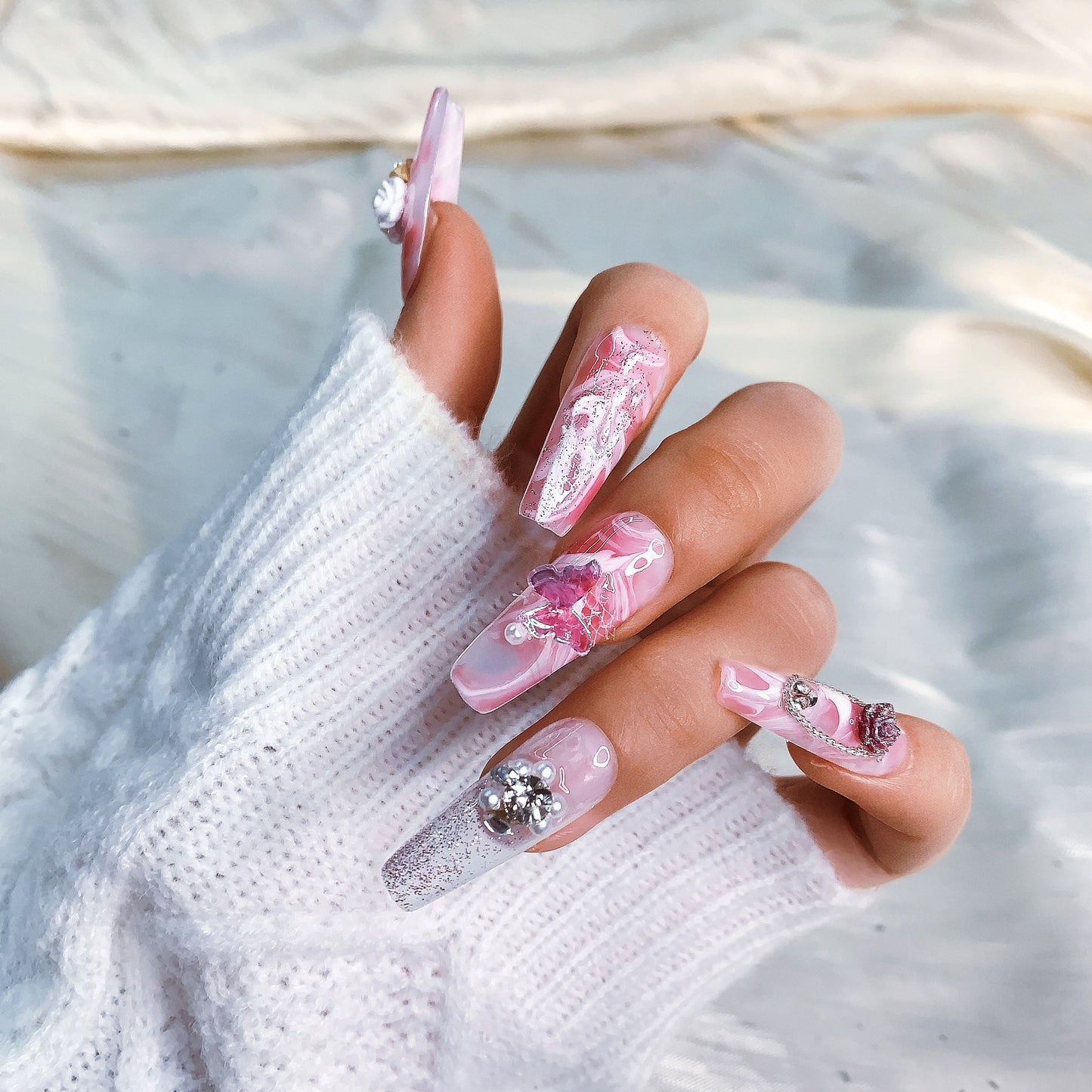 Rebel | Pink Glitterati Crystal Cascade Press-On Nails/Fake Nails