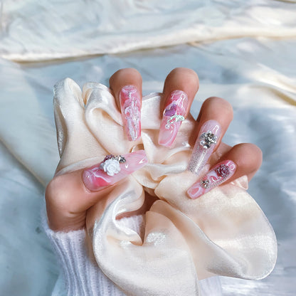 Rebel | Pink Glitterati Crystal Cascade Press-On Nails/Fake Nails