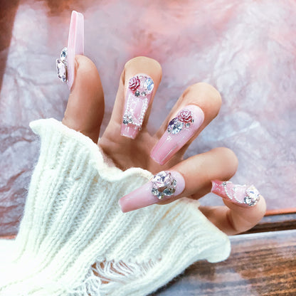 Folklore | Radiant Rose Pink Crystal Press-On Nails