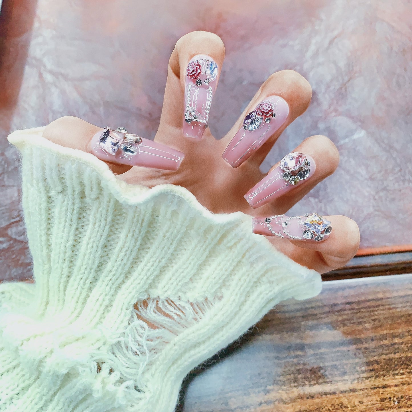 Folklore | Radiant Rose Pink Crystal Press-On Nails