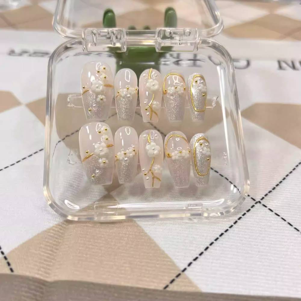 Folklore | Handmade French Cat-Eye Sakura Press-On Nails/Fake nails