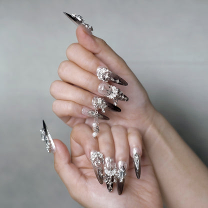 Rebel | Majestic Black Metal Almond Press-On Nails