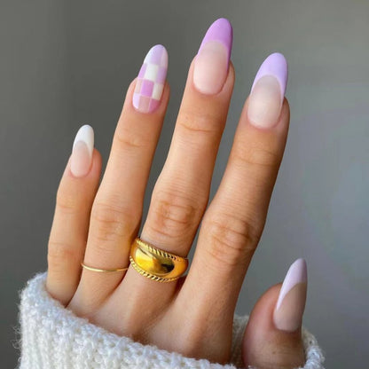 Lover | Purple Lattice French Style Almond Press-On Nails