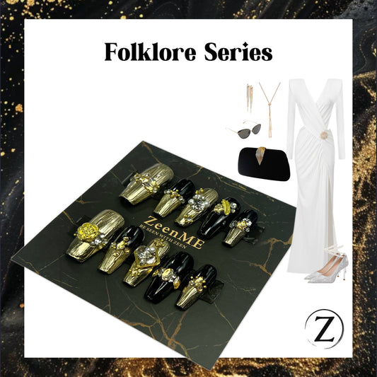 Folklore | Royal Golden Black Coffin Press-On Nails