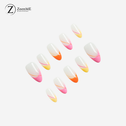 Fearless | Colorful Stripe French Style Almond Press-On Nails