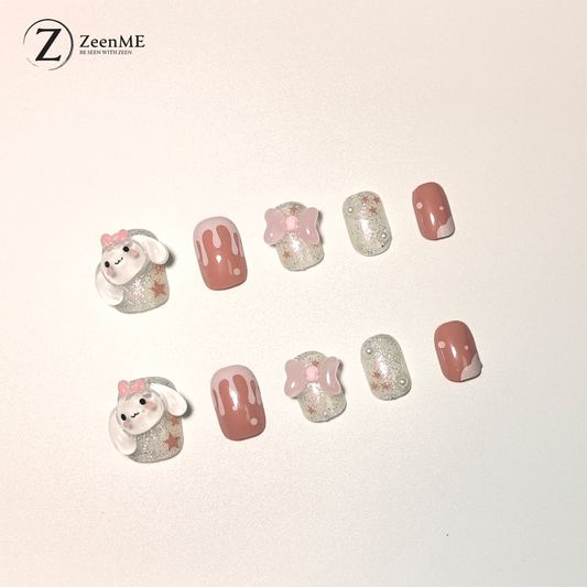 Fearless | Cute Bear & Bow Glitter Press-On Nails