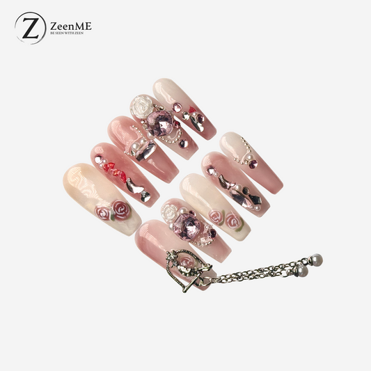 Rebel | Enchanted Garden Pink Crystal Press-On Nails