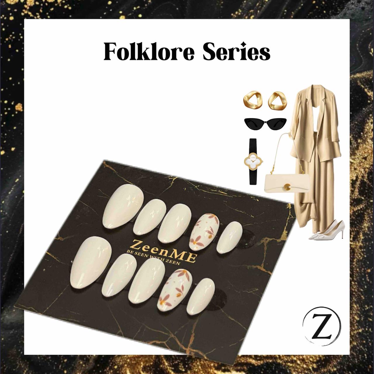 Folklore | White Golden Simplistic Almond Press-on Nails