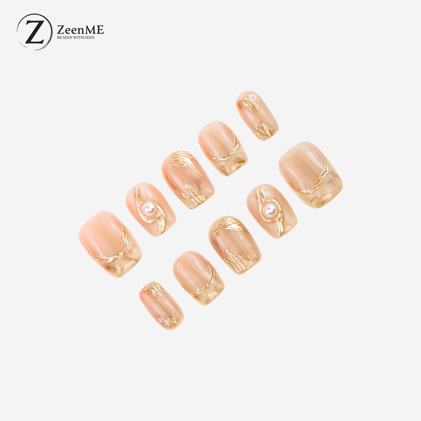 Lover | Handmade Golden Pink Wave Press-On Nails