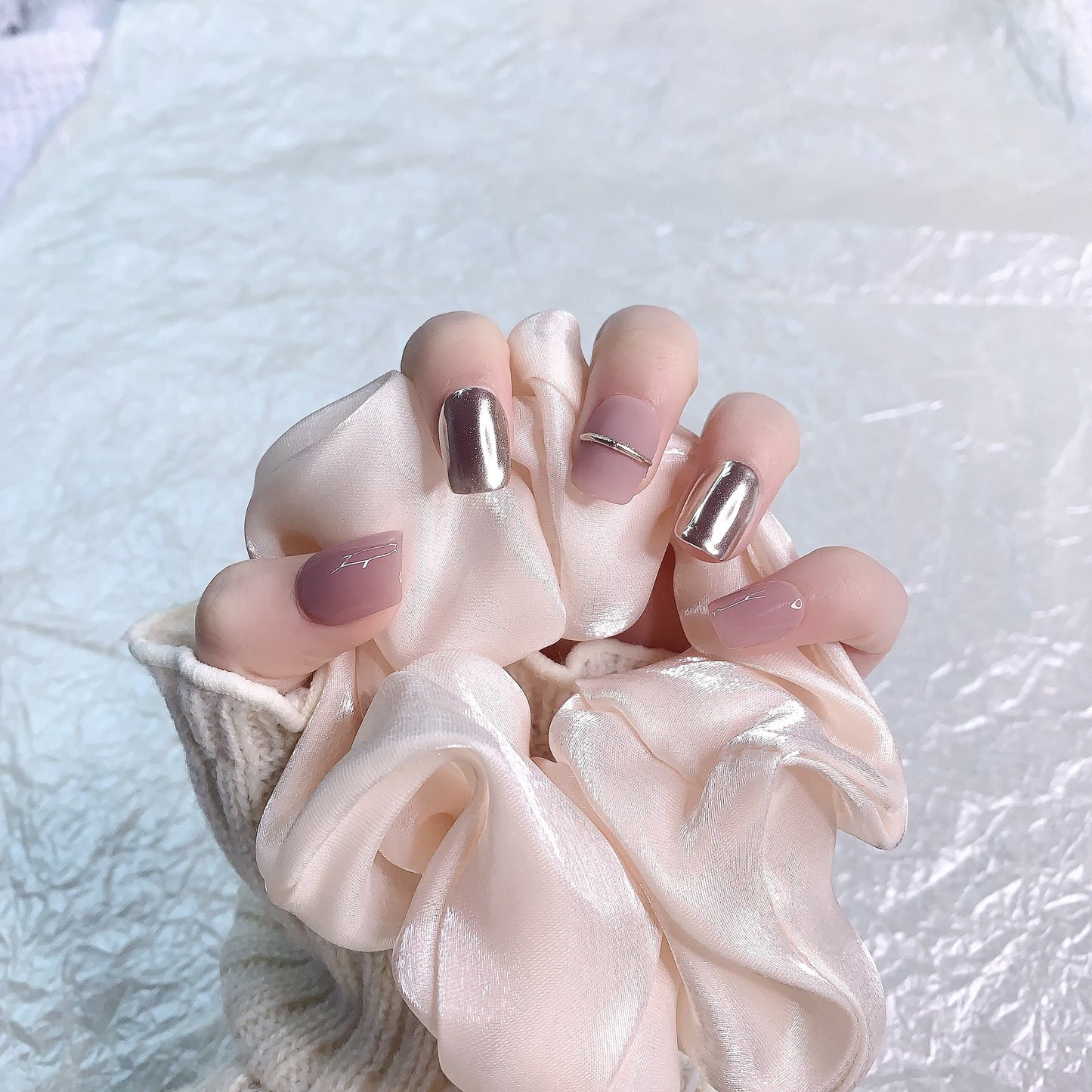 Lover | Elegant Chrome and Nude Press-On Nails