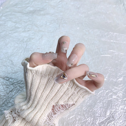 Lover | Glitter Ombre & Gold Gem Press-On Nails