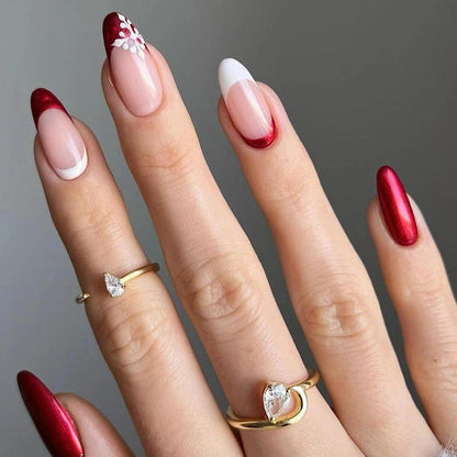 Fearless | Elegant Floral and Solid Red Press-On Nails