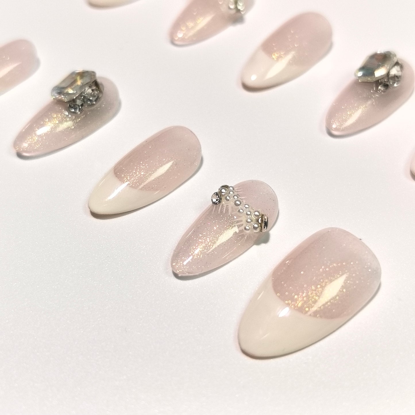 Lover | Sparkling French Tip & Rhinestone Press-On Nails