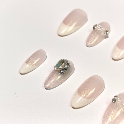 Lover | Sparkling French Tip & Rhinestone Press-On Nails