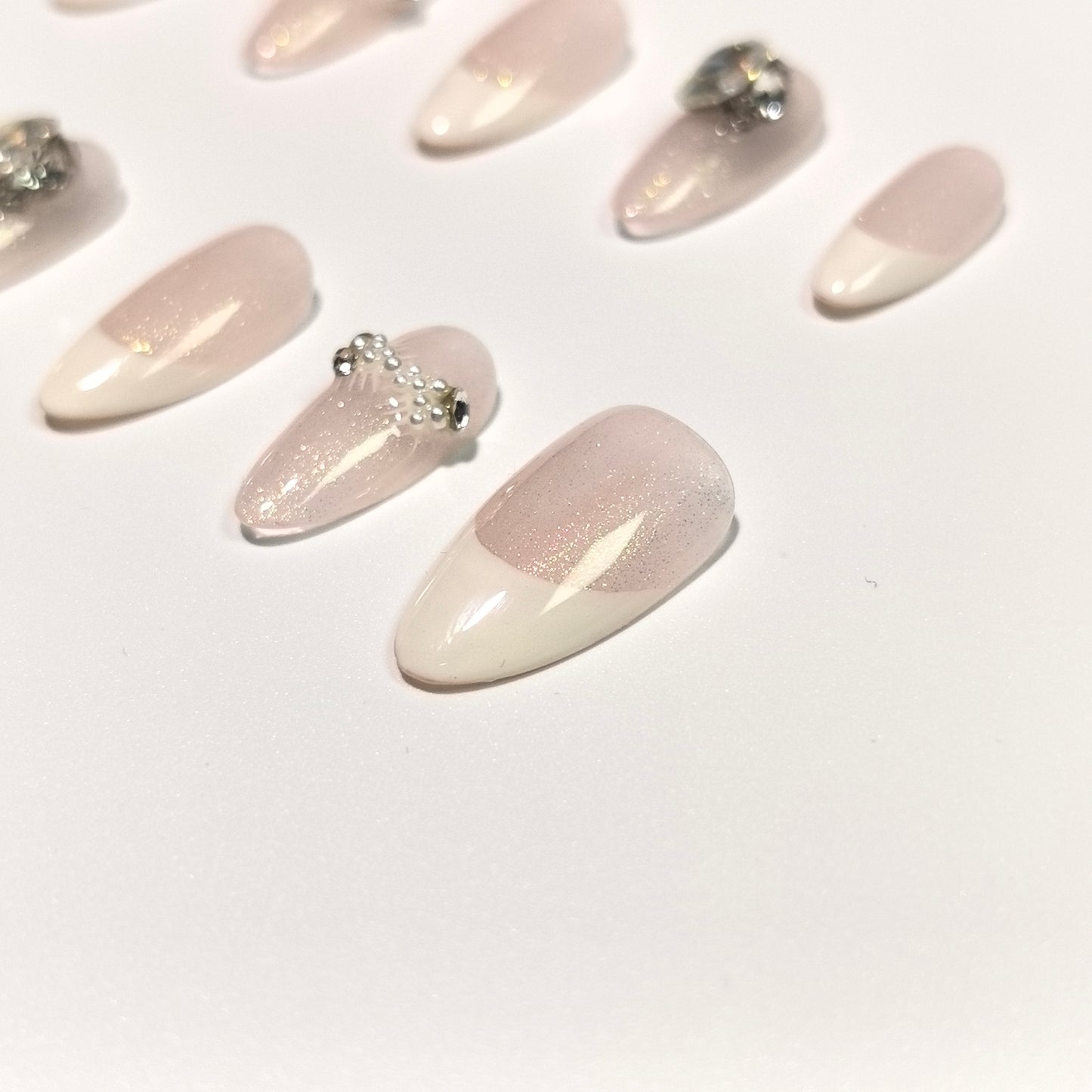 Lover | Sparkling French Tip & Rhinestone Press-On Nails