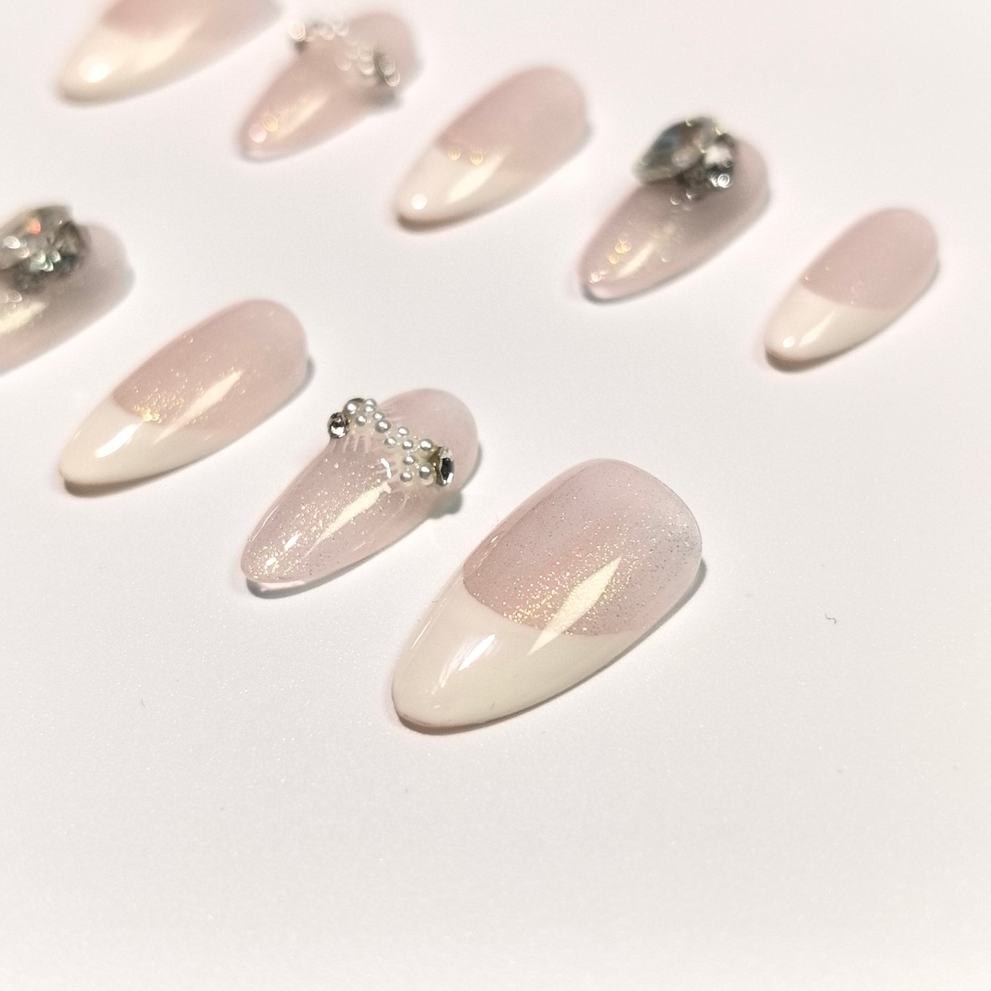 Lover | Sparkling French Tip & Rhinestone Press-On Nails