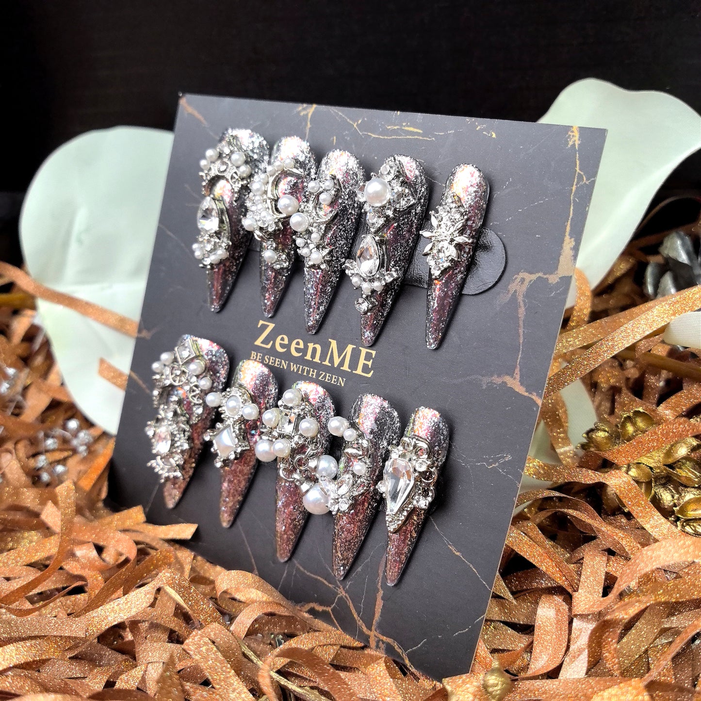 Rebel | Sparkling Glamour Rhinestone and Pearl Press-On Nails