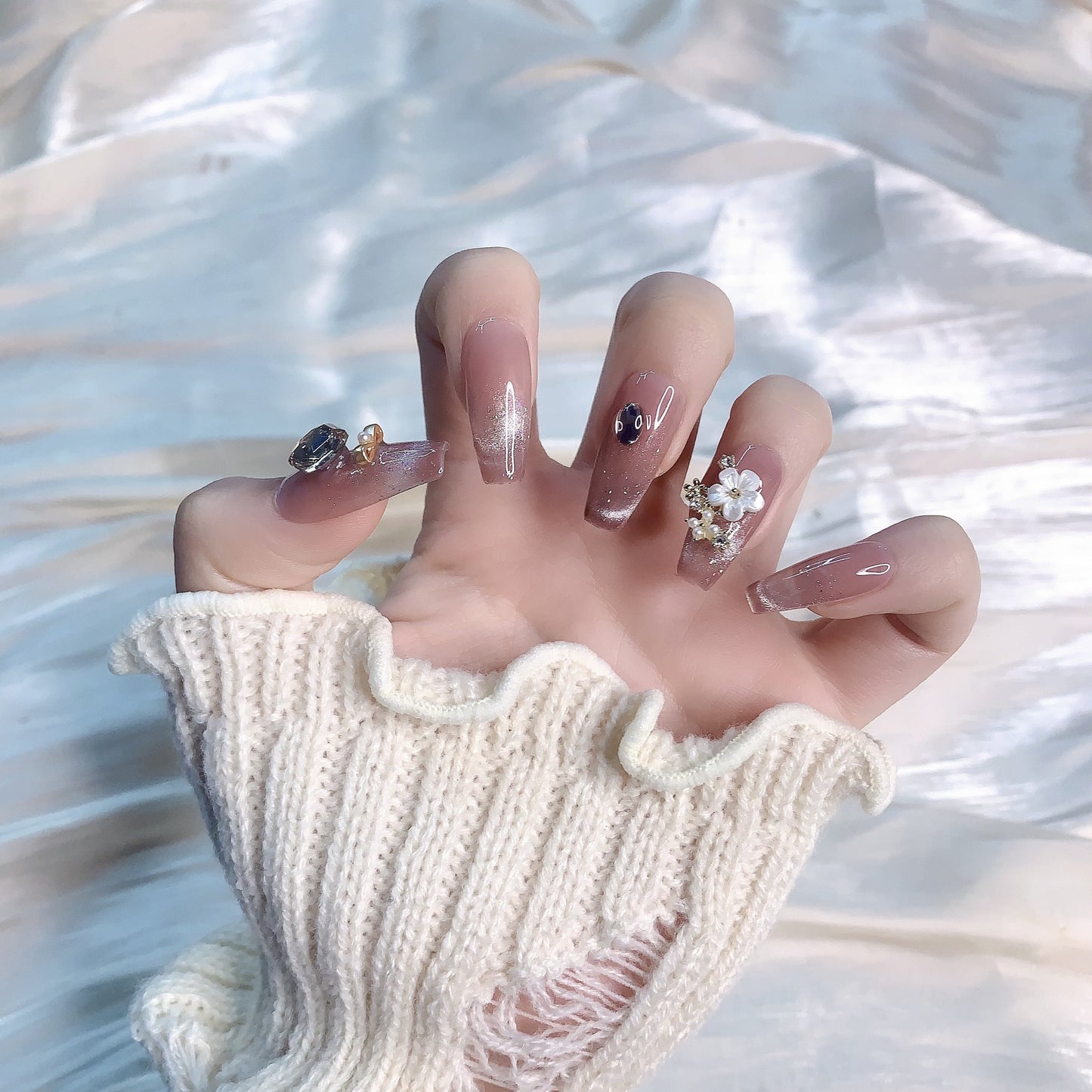 Lover | Handmade French Cat-Eye Camellia Blossom Press-On Nails