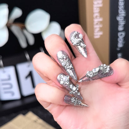 Rebel | Sparkling Glamour Rhinestone and Pearl Press-On Nails