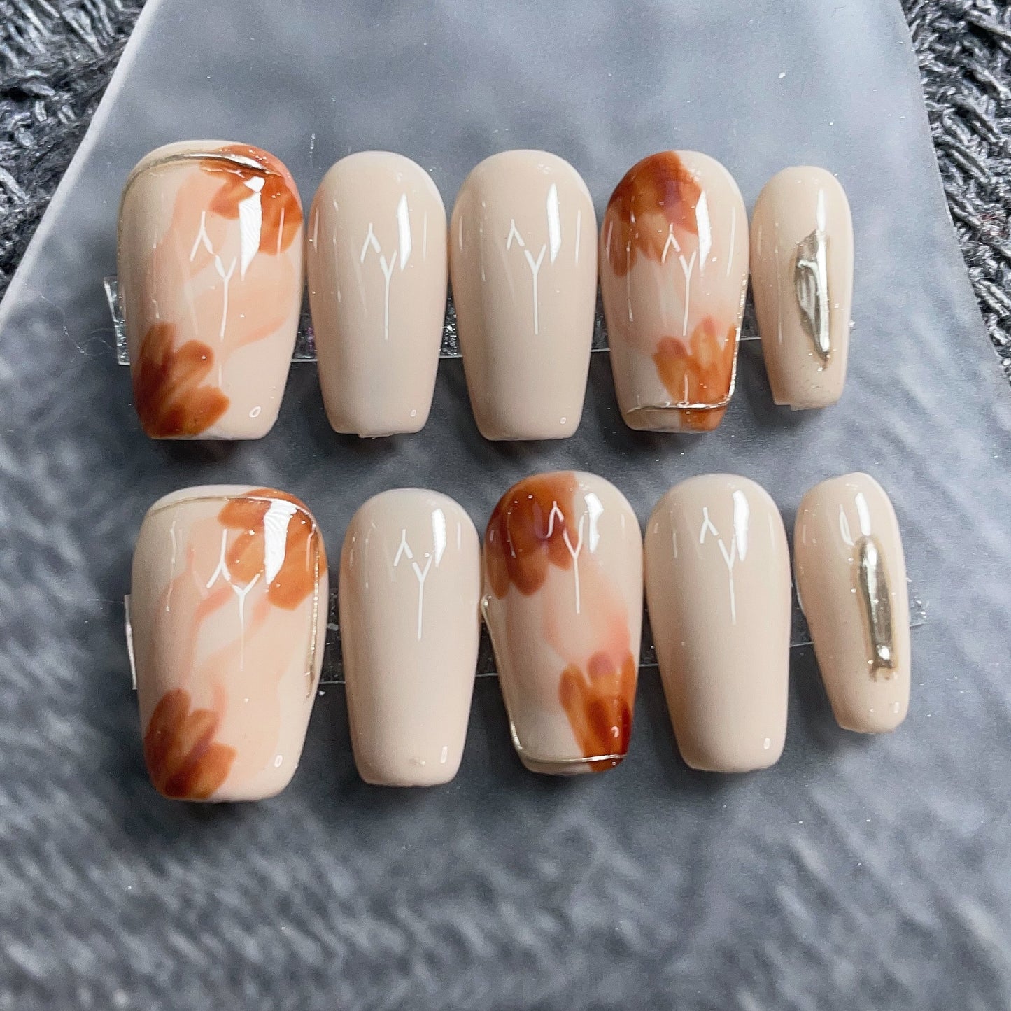 Lover | Nude Marble & Gold Accent Press-On Nails