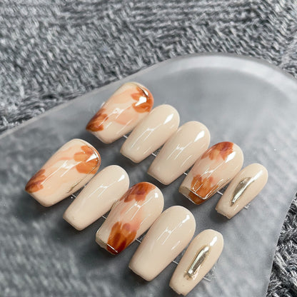 Lover | Nude Marble & Gold Accent Press-On Nails