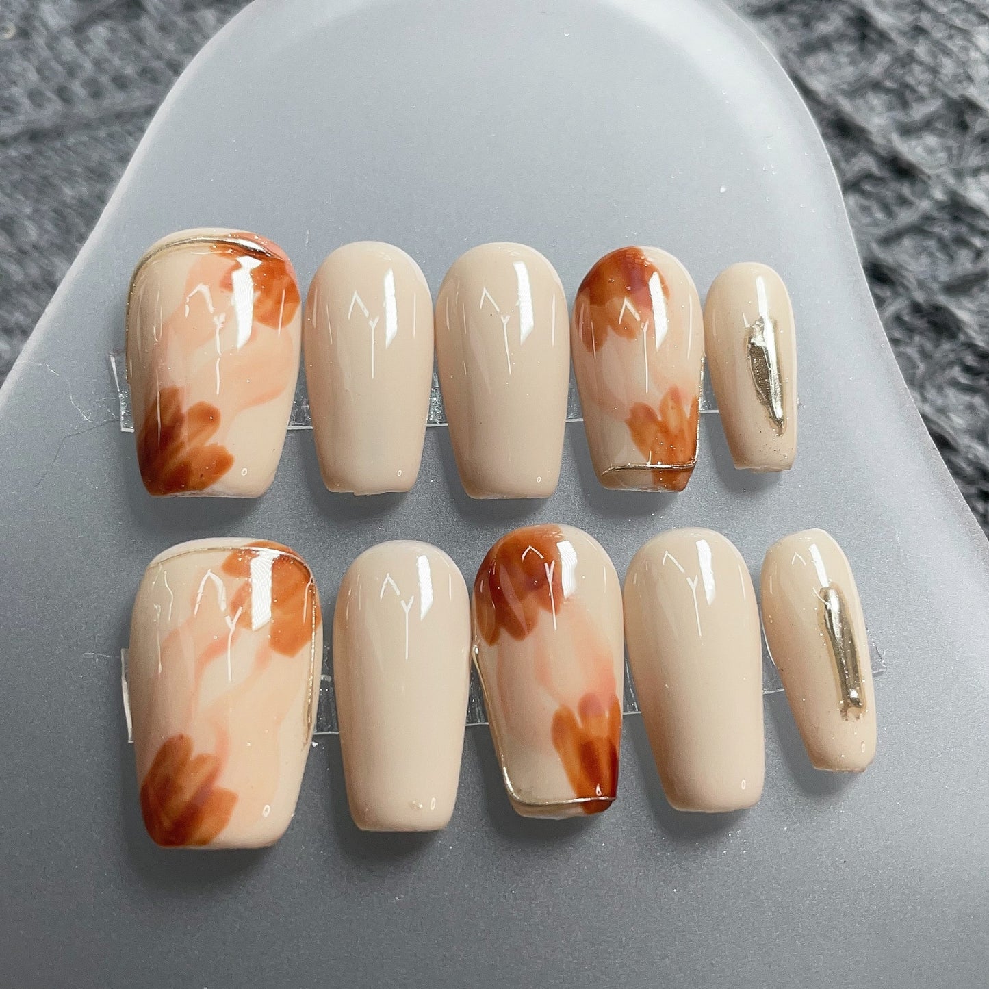 Lover | Nude Marble & Gold Accent Press-On Nails