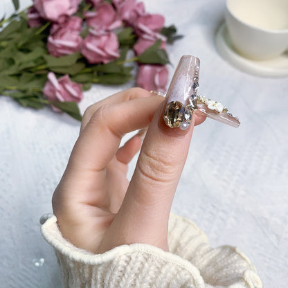 Lover | Floral Elegance Clear Press-On Nails with 3D Embellishments