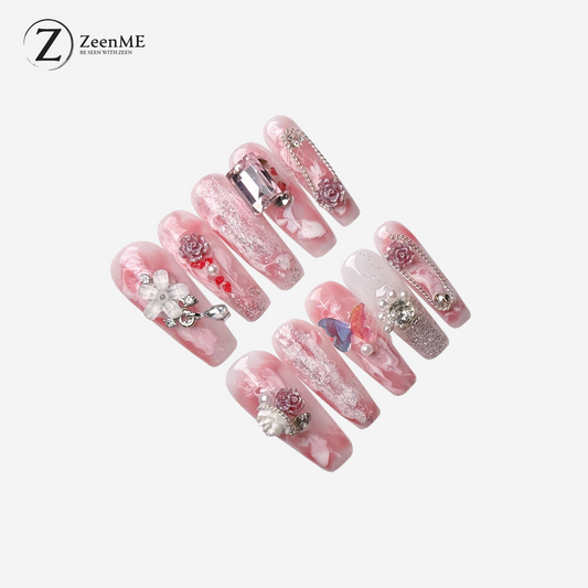 Rebel | Pink Glitterati Crystal Cascade Press-On Nails/Fake Nails