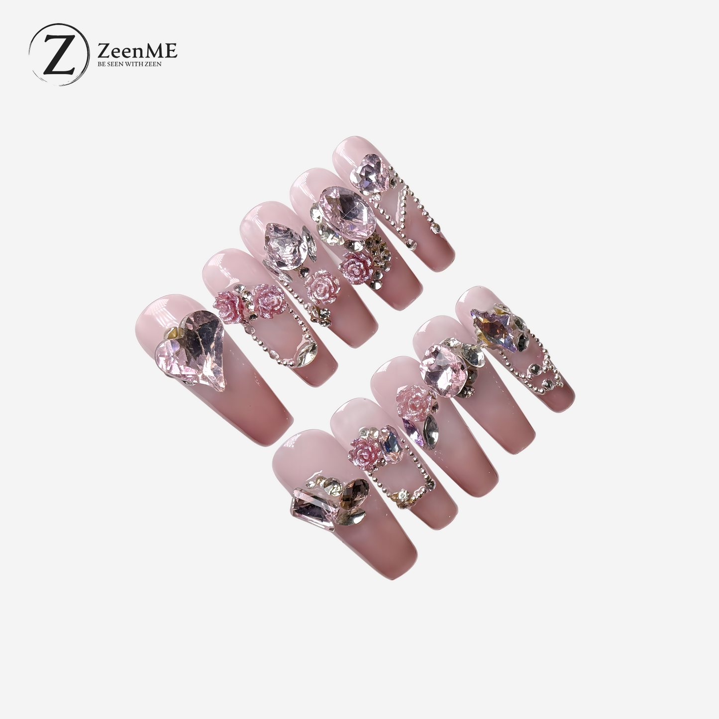 Folklore | Radiant Rose Pink Crystal Press-On Nails