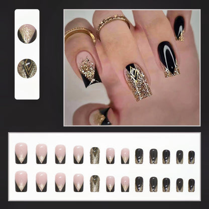 Rebel | Black-Golden Sparkle Luxury Press-On Nails