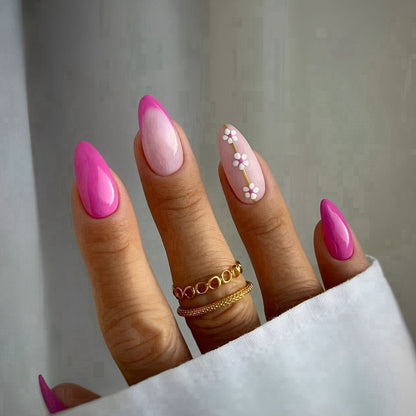 Lover | Elegant Floral & Solid Pink Press-On Nails