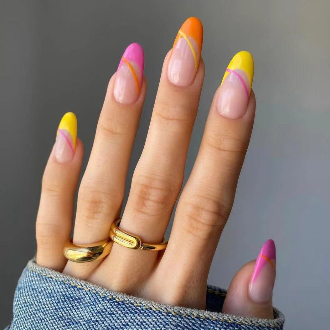 Fearless | Colorful Stripe French Style Almond Press-On Nails